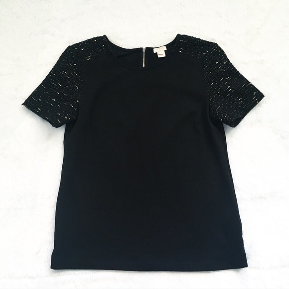 J. Crew Tops - Like New Black J. Crew Blouse with Tweed Sleeves